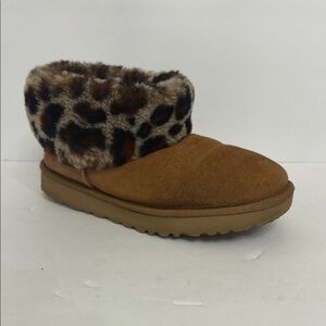 UGG Tan Ankle Boots with Leopard Print Cuff